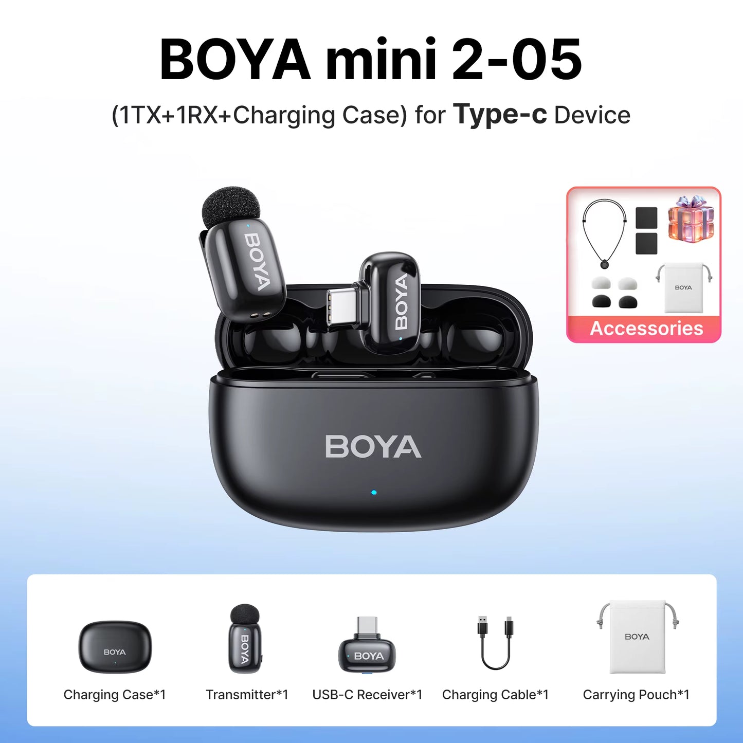 Mini 2 Wireless Lavalier Microphone AI Noise Reduction Mini Mic for Iphone 6-14/15-17 USB-C Android Phone Video Recording