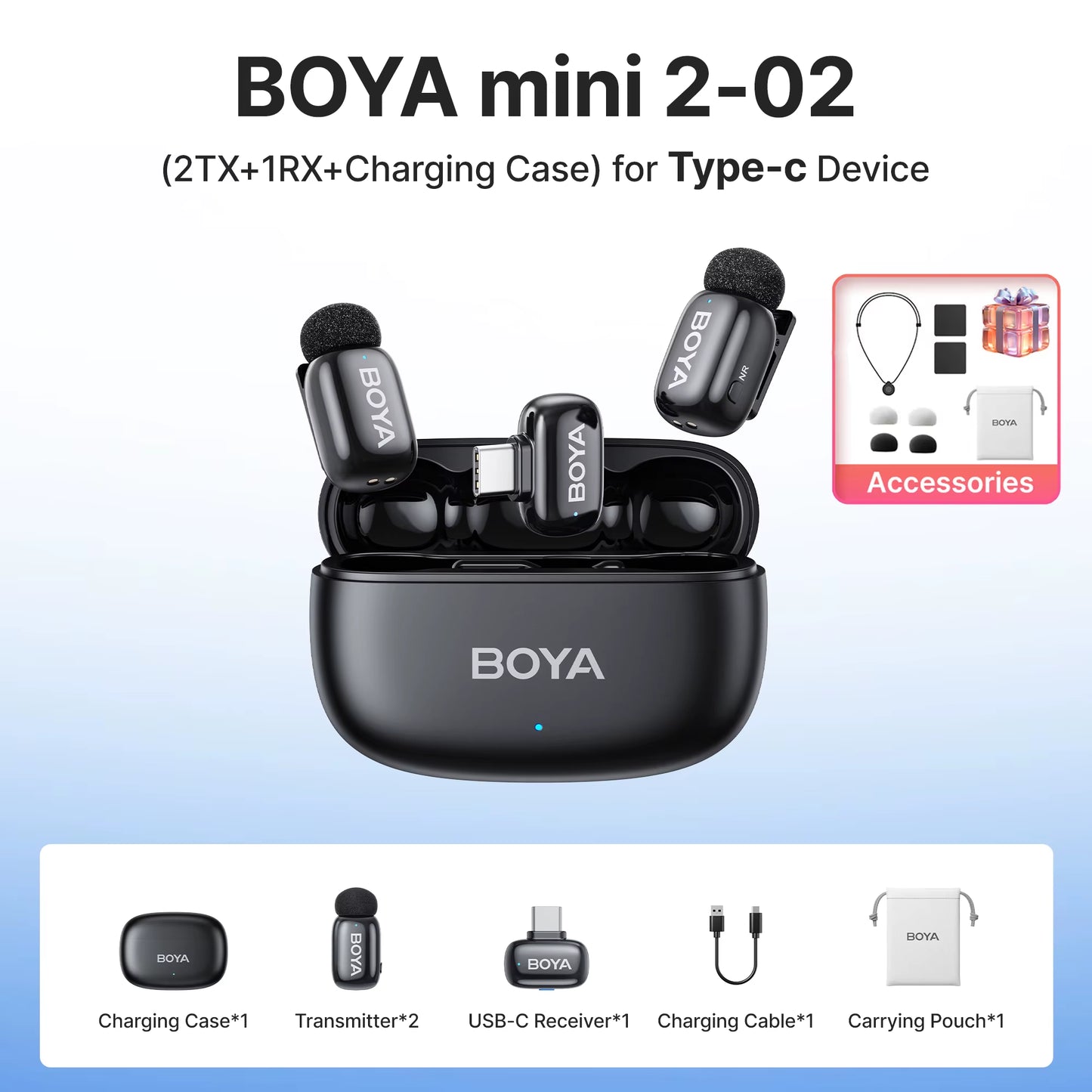 Mini 2 Wireless Lavalier Microphone AI Noise Reduction Mini Mic for Iphone 6-14/15-17 USB-C Android Phone Video Recording