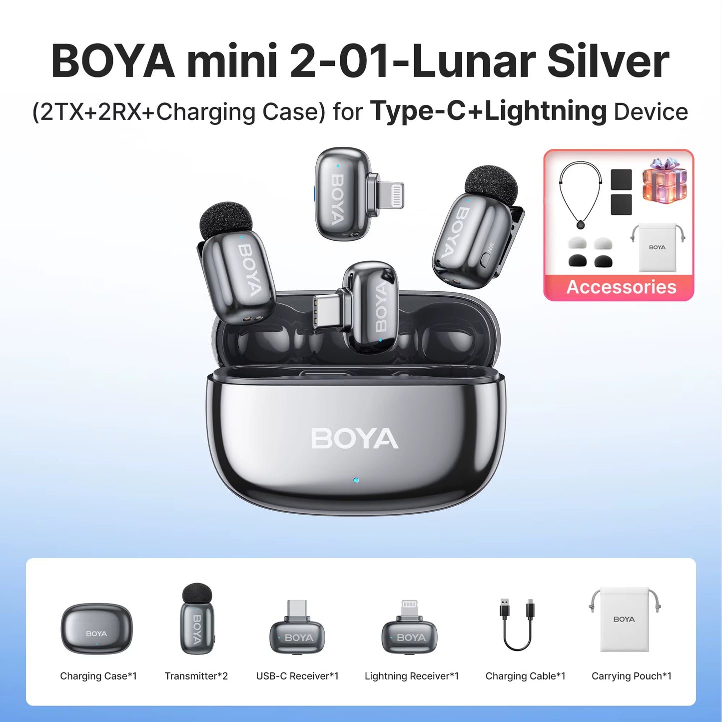 Mini 2 Wireless Lavalier Microphone AI Noise Reduction Mini Mic for Iphone 6-14/15-17 USB-C Android Phone Video Recording