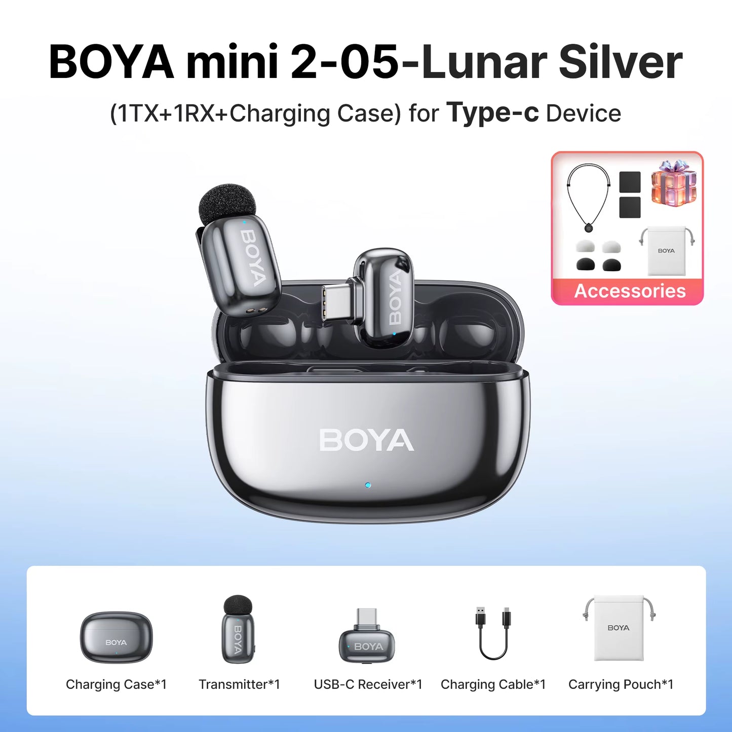 Mini 2 Wireless Lavalier Microphone AI Noise Reduction Mini Mic for Iphone 6-14/15-17 USB-C Android Phone Video Recording