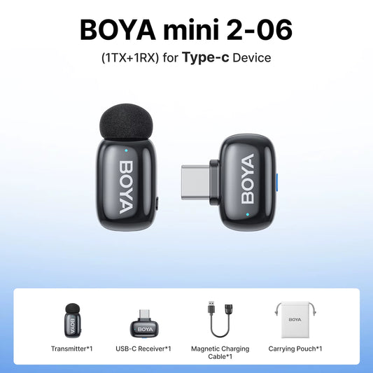 Mini 2 Wireless Lavalier Microphone AI Noise Reduction Mini Mic for Iphone 6-14/15-17 USB-C Android Phone Video Recording