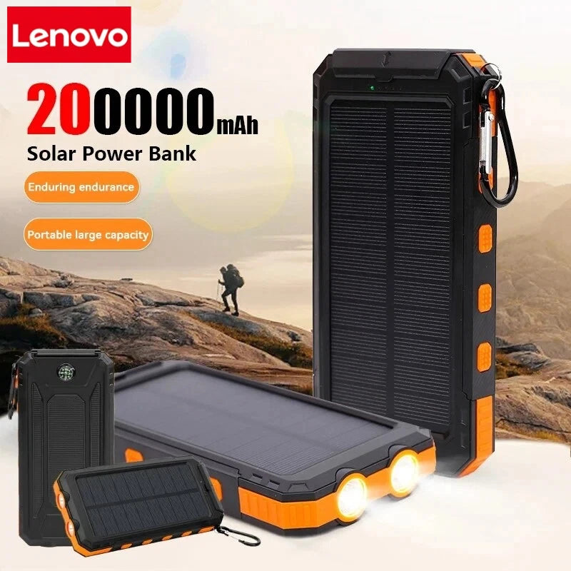200000Mah Solar Power Bank Portable Charging Poverbank External Battery Charger Strong Light LDE Light for Iphone Huawei