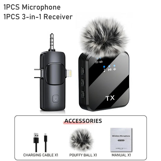 3In1 Microphone for Iphone/Android, Wireless, 328Ft Transmission, Mini Microphone for Record Interview