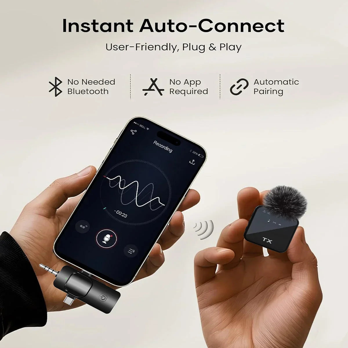 3In1 Microphone for Iphone/Android, Wireless, 328Ft Transmission, Mini Microphone for Record Interview