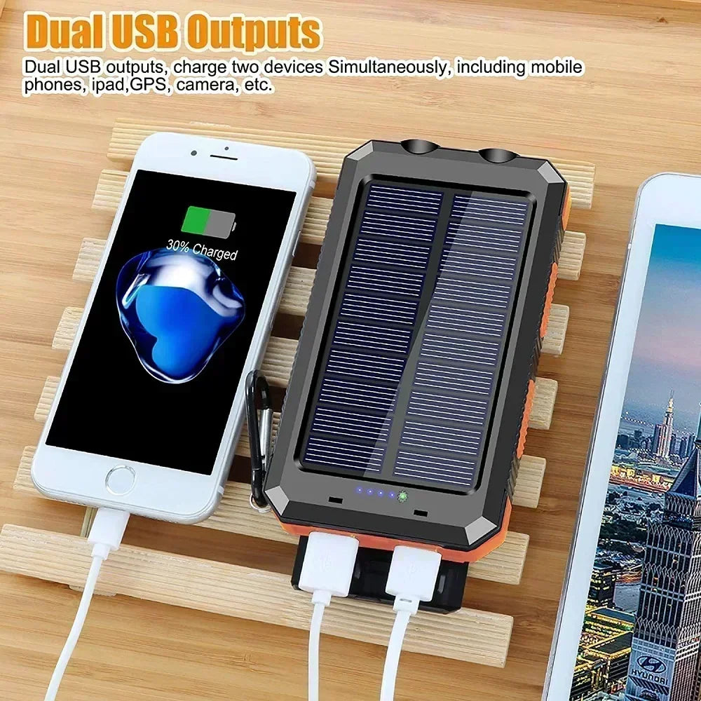 200000Mah Solar Power Bank Portable Charging Poverbank External Battery Charger Strong Light LDE Light for Iphone Huawei