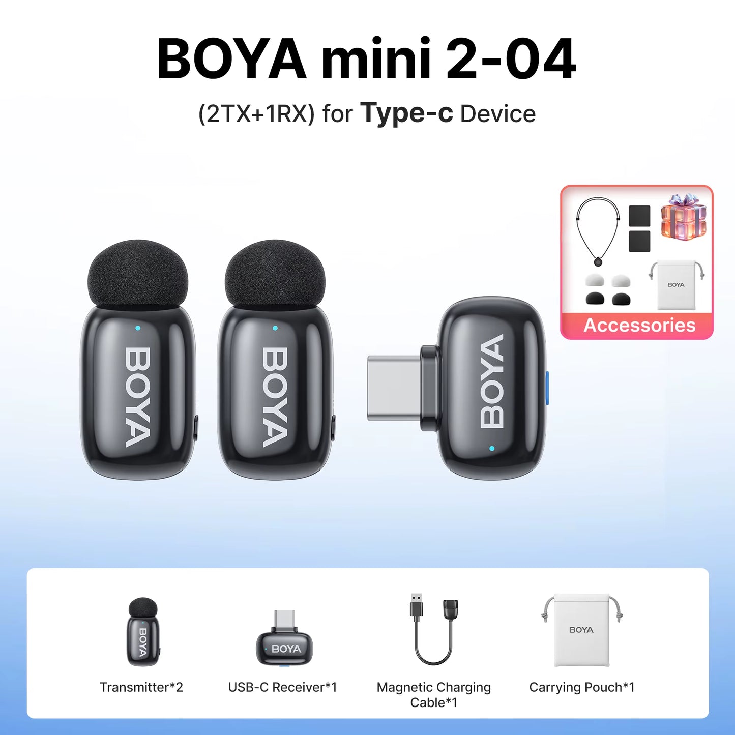 Mini 2 Wireless Lavalier Microphone AI Noise Reduction Mini Mic for Iphone 6-14/15-17 USB-C Android Phone Video Recording