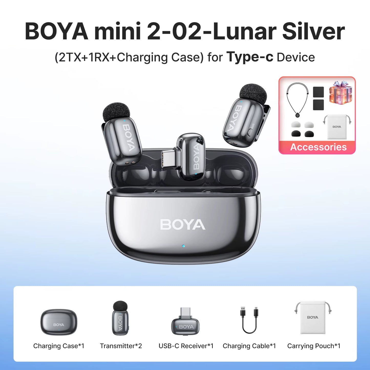 Mini 2 Wireless Lavalier Microphone AI Noise Reduction Mini Mic for Iphone 6-14/15-17 USB-C Android Phone Video Recording