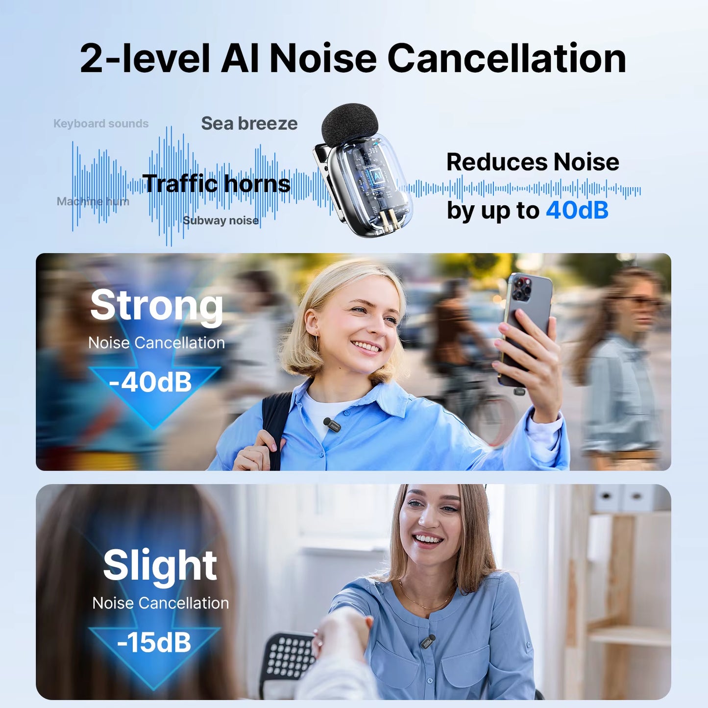 Mini 2 Wireless Lavalier Microphone AI Noise Reduction Mini Mic for Iphone 6-14/15-17 USB-C Android Phone Video Recording