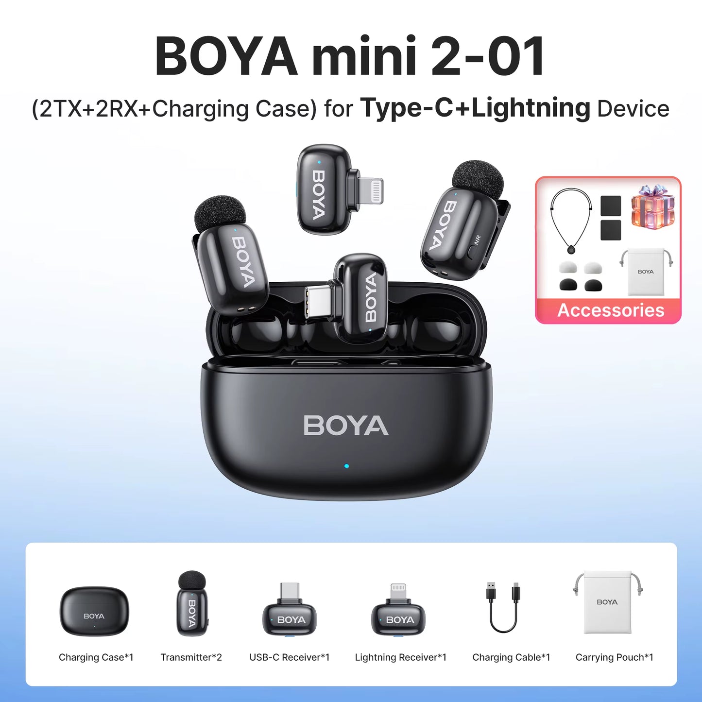 Mini 2 Wireless Lavalier Microphone AI Noise Reduction Mini Mic for Iphone 6-14/15-17 USB-C Android Phone Video Recording